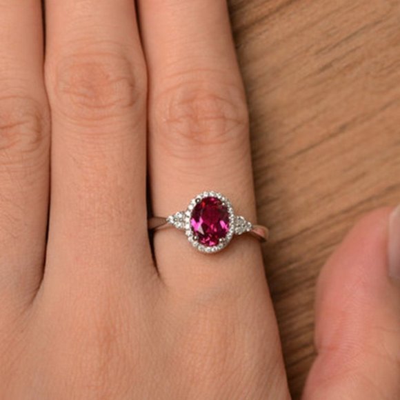 Refine Oval Shiny Red Zircon Ruby Rings for Women, PD320 - Picture 9 of 10